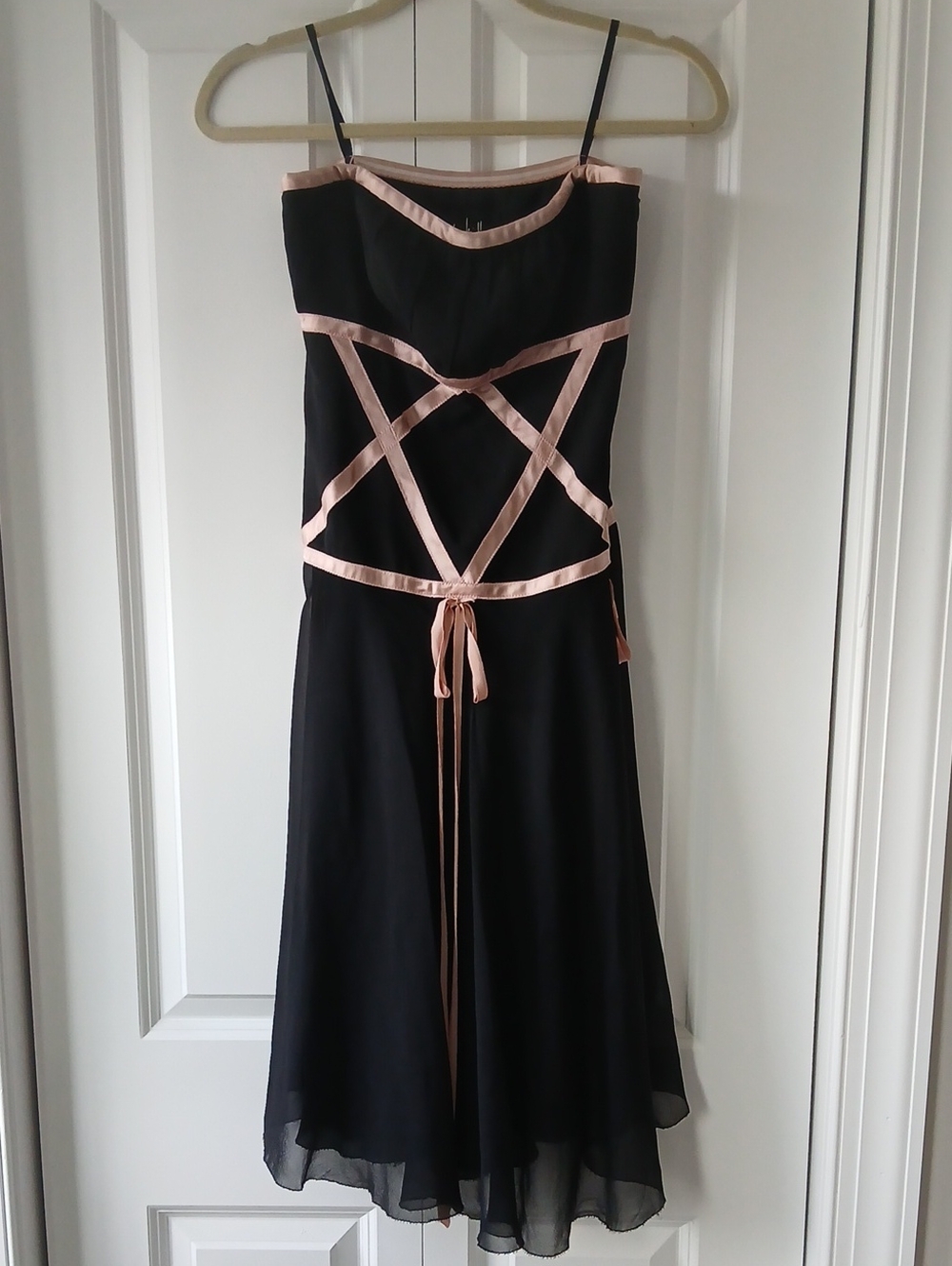 Nicole Miller Collection VTG Y2K Black Silk Ribbon Dress Whimsigoth Fairy Sz 2